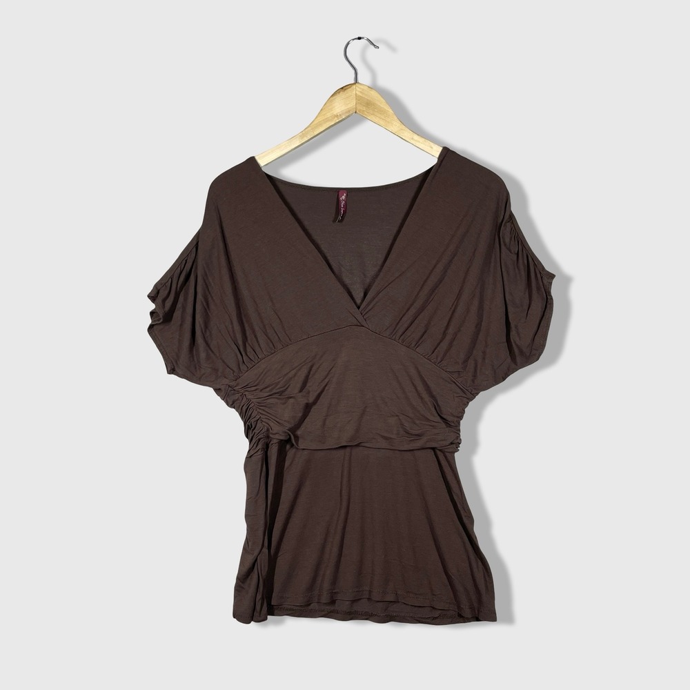 Blue Impus V-Neck Dolman Sleeve Top Womens Medium Brown Whimsigoth Y2K Boho